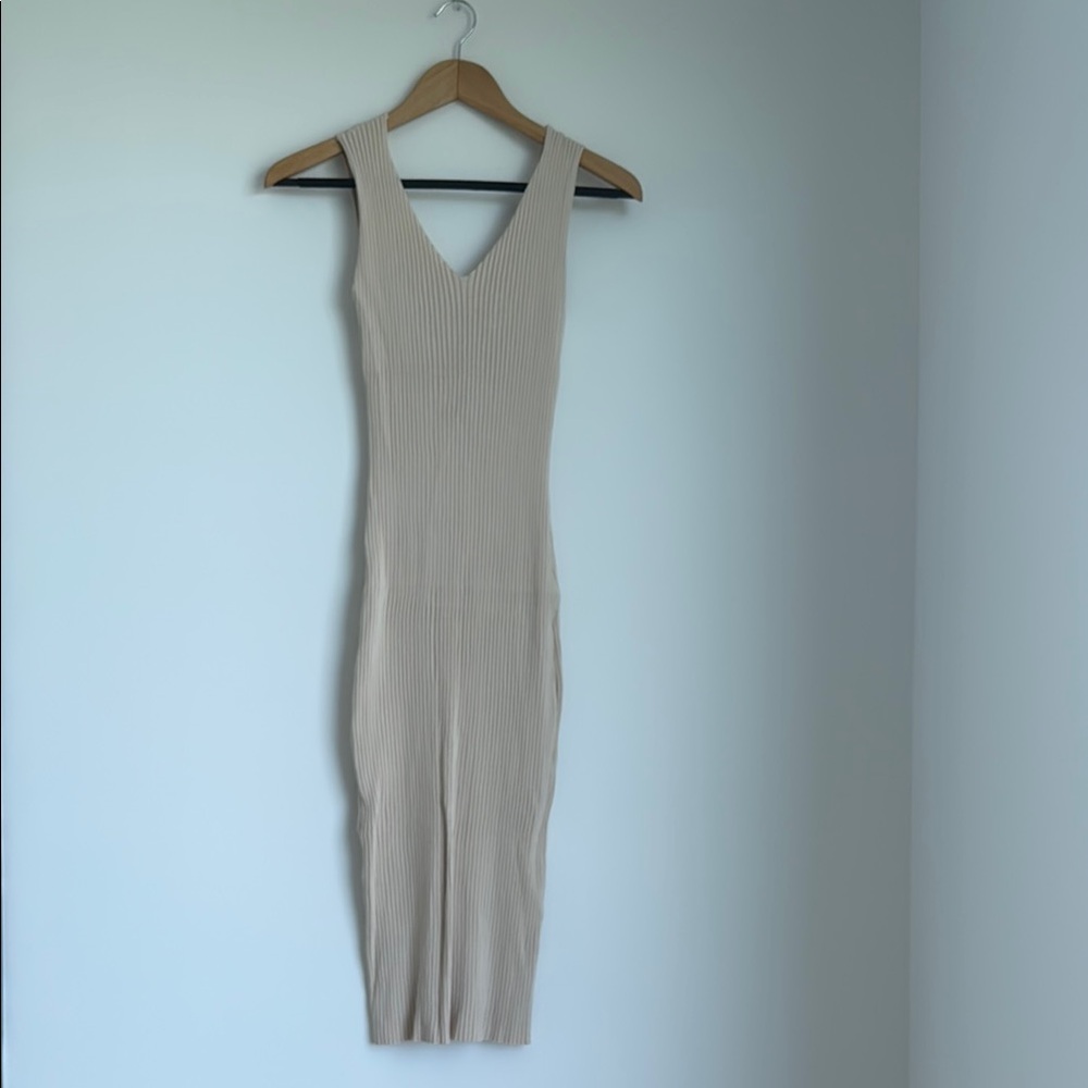 Forever 21 Tan Ribbed Bodycon Midi Dress